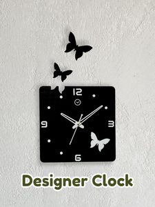 Butterfly Acrylic Wall <b>Clock</b> Square Silent <b>Battery</b> Operated Decorative Timepiece for Living Room Home Decor - Product Image 2
