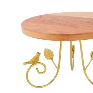 Wooden Cake <b>Stand</b> with Decorative Metal Base – Round Dessert Display <b>Stand</b> with <b>Bird</b> & Leaf Design for Table Decor - Product Image 3