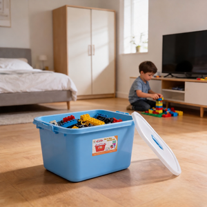 Compact Rectangle Plastic Storage <b>Bin</b> With Lid <b>Large</b> Capacity Toys Organizer For Living Room Minimalist Design PP Material - Product Image 1