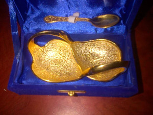 Tazón Portátil Hecho a Mano, Diseño de Moda, Chapado en Oro, Tipo 2 Patos, con Cuchara - Product Image 1