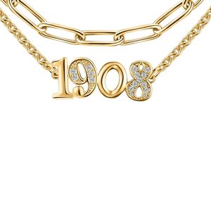 Collier superposé en or 1908 avec pendentif numéro, chaîne à double maillon, bijou élégant et tendance pour femme, idéal au quotidien et pour les soirées - Product Image 4