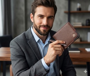 Portefeuille en cuir véritable de vachette Wriza Premium pour homme, blocage RFID, design fin à double pli avec pochette à monnaie zippée, haute qualité, marron - Product Image 4