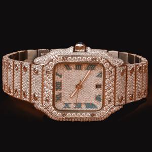 Reloj de Lujo Hecho a Mano con Movimiento de Cuarzo, Esfera Cuadrada con Números Romanos Totalmente Adornada con Diamantes de Moissanita, Estilo Hip Hop - Product Image 2