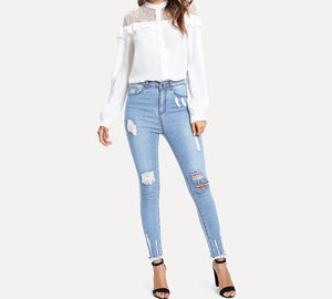 Pantalon en jean décontracté pour femme, coupe droite et ajustée, taille mi-haute, 100 % coton, collection hiver 2025, vente en gros, service OEM, vente directe usine - Product Image 1