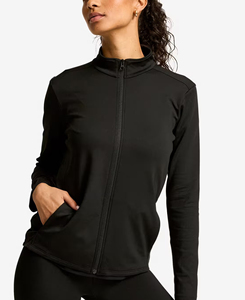 High Quality Women Black Full Zip Mock Neck <b>Workout</b> <b>Jacket</b> Sweat-Wicking Activewear Regular Fit Long Sleeve Solid Color Yoga Top - Product Image 1