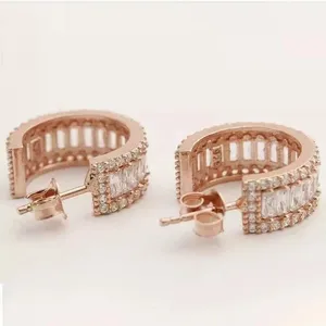 Pendientes de Aro de Moissanita de Lujo para Mujer, Plata de Ley 925, Chapados en Oro Rosa, Joyería para Bodas y Fiestas - Product Image 2