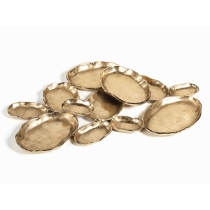 Luxury Gold Finish Metal Serving Tray Platter Set With Organic Shape, Ideal For Appetizers, Desserts, <b>Snacks</b> & Table Decoration - Product Image 3