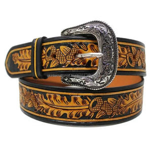 High Quality Hand Tooled Carved Western <b>Cowboy</b> Leather Handcrafted Brown Color <b>Belt</b> <b>Men's</b> Gift at Wholesale Manufacturer - Product Image 4
