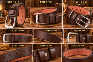 Equipro Men's Brown Genuine Cowhide Leather Vintage Striped <b>Belt</b> Breathable <b>Silver</b> Alloy Pin <b>Buckle</b> Casual Durable Waist Strap - Product Image 3