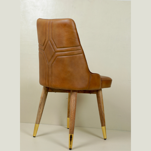 Silla de Comedor de Cuero Premium Color Marrón con Tapicería Hecha a Mano y Patas de Madera de Mango Sólida, Venta al Por Mayor para Exportación - Product Image 4