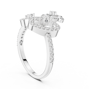 FLORAL CROWN ROUND&PEAR CUT LAB GROWN DIAMOND <b>RING</b> <b>SET</b> 18KT SOLID WHITE <b>GOLD</b> RHODIUM PLATED VINTAGE WOMEN WEDDING ENGAGEMENT - Product Image 2