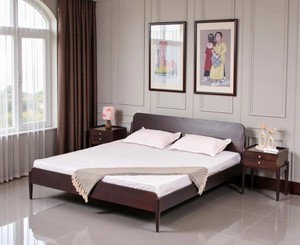 Solid Wood Queen <b>Bed</b> Frame Minimalist Design Teak Wood Natural Finish Round Legs Handmade Bedstead - Product Image 1