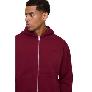Ensemble survêtement homme bordeaux uni avec sweat à capuche zippé oversize et pantalon large assorti – Vêtements OEM ODM en gros - Product Image 3
