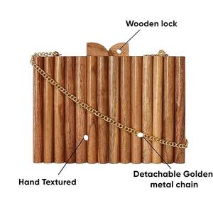 Bolso de Mano Tipo Clutch con Textura de Madera Premium, Elegante, Casual, para Novia, con Correa Desmontable para Mujer - Product Image 3