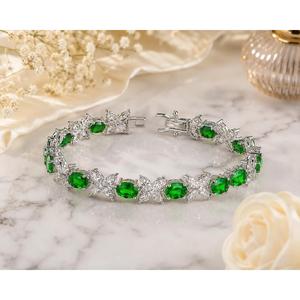 สร้อยข้อมือหินรูปไข่สีเขียวพรีเมียม ประดับด้วยลายผีเสื้อและเคลือบสีเงิน สำหรับผู้ค้าปลีก - Product Image 4