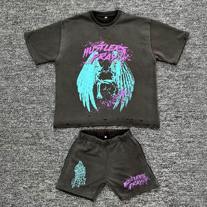 Ensemble T-shirt et short en coton délavé personnalisé pour homme – 2 pièces avec broderie et délavage acide - Product Image 5