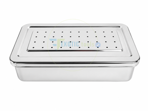 Caja para Instrumentos de Esterilización, Acero Inoxidable Premium, Autoclavable, Contenedor de Esterilización para Instrumentos Quirúrgicos, 12'' SS - Product Image 1