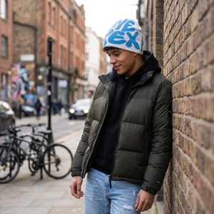White Blue Graphic Knit Beanie Hat Custom Logo Ribbed <b>Winter</b> <b>Cap</b> Unisex Streetwear Fashion Headwear Wholesale OEM Manufacturer - Product Image 2