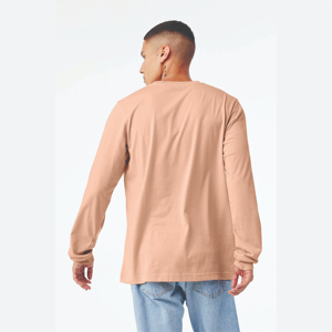 Men's <b>Peach</b> Long Sleeve <b>T</b>-<b>Shirt</b> O-Neck Casual Regular Fit Solid Color 100% Cotton Knitted Blank Design - Product Image 5