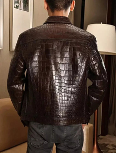 Veste en cuir de crocodile Gold Shine pour hommes | Vêtements d'extérieur en cuir véritable de luxe | ODM OEM personnalisé - Product Image 2