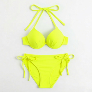 Custom Logo High Quality Bikini for Hot Women Girls Two Piece Clothing Fashion Solid Color Beachwear Sexy <b>Thong</b> Swimwear - Product Image 5