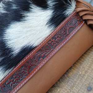 Bolso de Lona Bohemio de Cuero Genuino con Estampado Animal, el Más Vendido, con Cierre de Cremallera, Correa Única, Concho Grabado y Flecos, Tamaño Personalizado - Product Image 5
