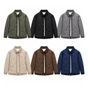 Mens <b>Brown</b> Quilted Padded <b>Jacket</b> <b>Corduroy</b> Collar Snap Button Casual Lightweight Winter Outerwear - Product Image 4