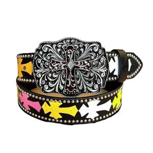 Cinturones Vaqueros Punk Góticos Occidentales para Mujer, con Cruz Colorida, de Cuero, para Jeans, Pantalones, Ropa Urbana - Product Image 3