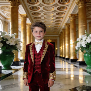 Costume de smoking en velours pour enfants avec broderie dorée – Costume formel pour garçons pour mariage et fêtes, vente en gros - Product Image 1
