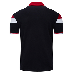 Chemise à manches courtes noire pour homme, bordure rouge et blanche unie, tricotée, respirante, en coton, style décontracté - Product Image 2