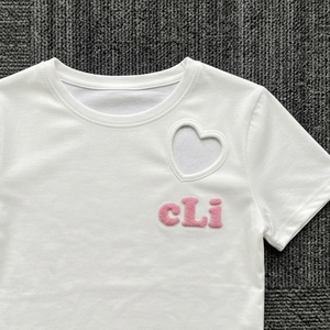 Towel Embroidered <b>Cropped</b> women's shirt Heart Cutout Design Crew Neck Slim Fit <b>Top</b> OEM Custom Logo Boutique Fashion Factory DTG - Product Image 4