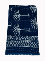 Couvre-lit Kantha en coton imprimé à la main en Inde, motif floral bleu, traditionnel, pour la décoration de la maison, les mariages et les hôtels