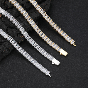 Chaîne tennis baguette en argent 925 plaqué or avec diamants de laboratoire, collier serti de pierres pour femmes et hommes, bijoux fins de luxe - Product Image 5