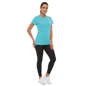 Camiseta de Manga Corta para Mujer, Color Azul Claro, Cuello Redondo, 100% Poliéster, Secado Rápido, Tejido de Punto, Corte Casual, para Primavera/Verano, Bangladesh, 180g - Product Image 6