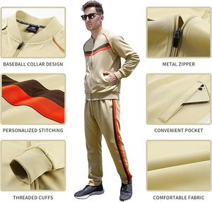 Survêtement en molleton 2 en 1 pour homme, couleur beige, veste zippée et pantalon, style sportif décontracté, streetwear, manches longues, vêtements d'hiver - Product Image 3