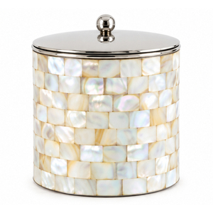 Cubo de Hielo de Acero Inoxidable con Tapa de Nácar | Elegante Enfriador de Vino de Concha de Capiz Blanca con Mosaico, Cubetas de Hielo Decorativas de Metal - Product Image 1
