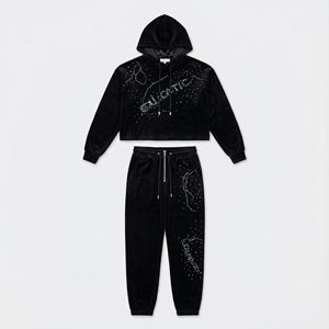 Novedades: Conjunto de Chándal de Terciopelo de Lujo para Mujer, Chaqueta con Cremallera y Pantalones Jogger, Diseño Galáctico con Pedrería, Ropa de Invierno - Product Image 1