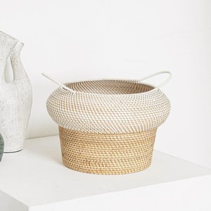 Two tone rattan <b>storage</b> <b>baskets</b> versatile home organizer handmade <b>basket</b> for grocery laundry <b>toy</b> - Product Image 2