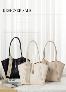 Sac fourre-tout noir en PU pour femme Choi9od, motif losanges, poignée souple, fermeture éclair, style minimaliste - Product Image 5
