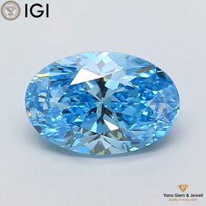 Diamante de Laboratorio CVD de 2.00 Quilates, Corte Ovalado, con Certificado IGI, Color Azul Intenso, Claridad VS2, para Anillo de Diseñador - Product Image 1