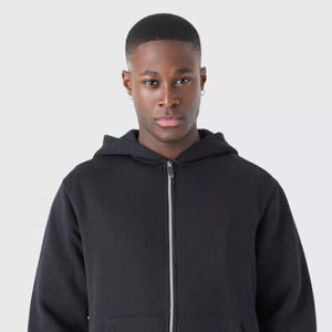Sweat-shirt thermique zippé personnalisable pour homme en coton épais 100 %, motif uni, polaire respirant avec poches, idéal pour l'hiver – Prix abordable - Product Image 3