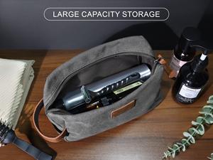 Wholesale Genuine Leather Canvas <b>Toiletry</b> <b>Bag</b> Vintage <b>Mens</b> Travel Dopp Kit Waterproof Shaving Cosmetic Wash Pouch TDB-0051 - Product Image 2