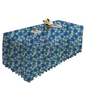 B2b Hot Selling 2025 New Design 100% Cotton Table Covers Floral Print Hand Block Printed <b>Rectangle</b> Pleated Table Cloths - Product Image 3