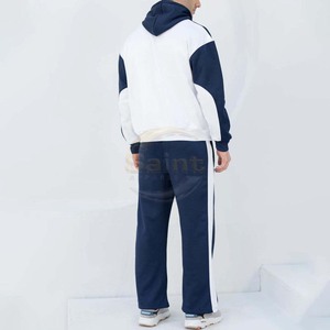 SAINT APPARELS Ensemble de survêtement vintage pour homme, sweat-shirt à capuche zippé et pantalon de survêtement, 2 pièces, tissu éponge 100% coton, bleu marine sportif - Product Image 4