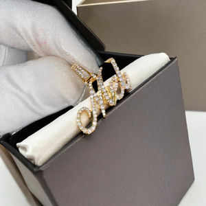 14K Solid Gold Cursive Initial Letter Name Pendant Custom Iced Charm Necklace Diamond Personalized Trendy Unisex Children's Gift - Product Image 6