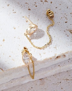 14K Gold Marquise Lab-Grown Diamond Chain Earrings - Product Image 1