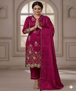 Art Silk Embroidery Work Salwar Kameez With Dupatta Traditional Women Wedding Wear Regular <b>Ankle</b>-Length Purple 83801 BS...146 - Product Image 2