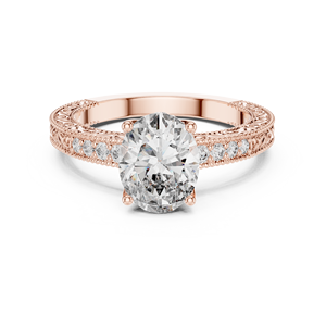 Anillo de Compromiso Art Deco con Diamante Moissanite de Corte Ovalado del Proyecto Vinson, Banda Vintage de Acero Inoxidable en Oro Rosa, Joyería Fina para Regalo - Product Image 1