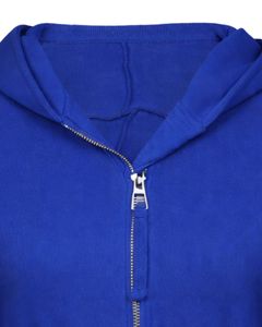 Womens Royal Blue <b>Cropped</b> <b>Zip</b> <b>Up</b> Hoodie Slim Fit Long Sleeve Casual Streetwear Cotton Fleece Sweatshirt Custom Logo ODM Factory - Product Image 5