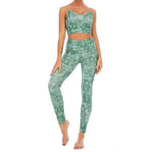 Ensemble de yoga 2 pièces pour femme, imprimé par sublimation, soutien-gorge de sport et legging, haut court, pour fitness et gym, vente en gros - Product Image 1